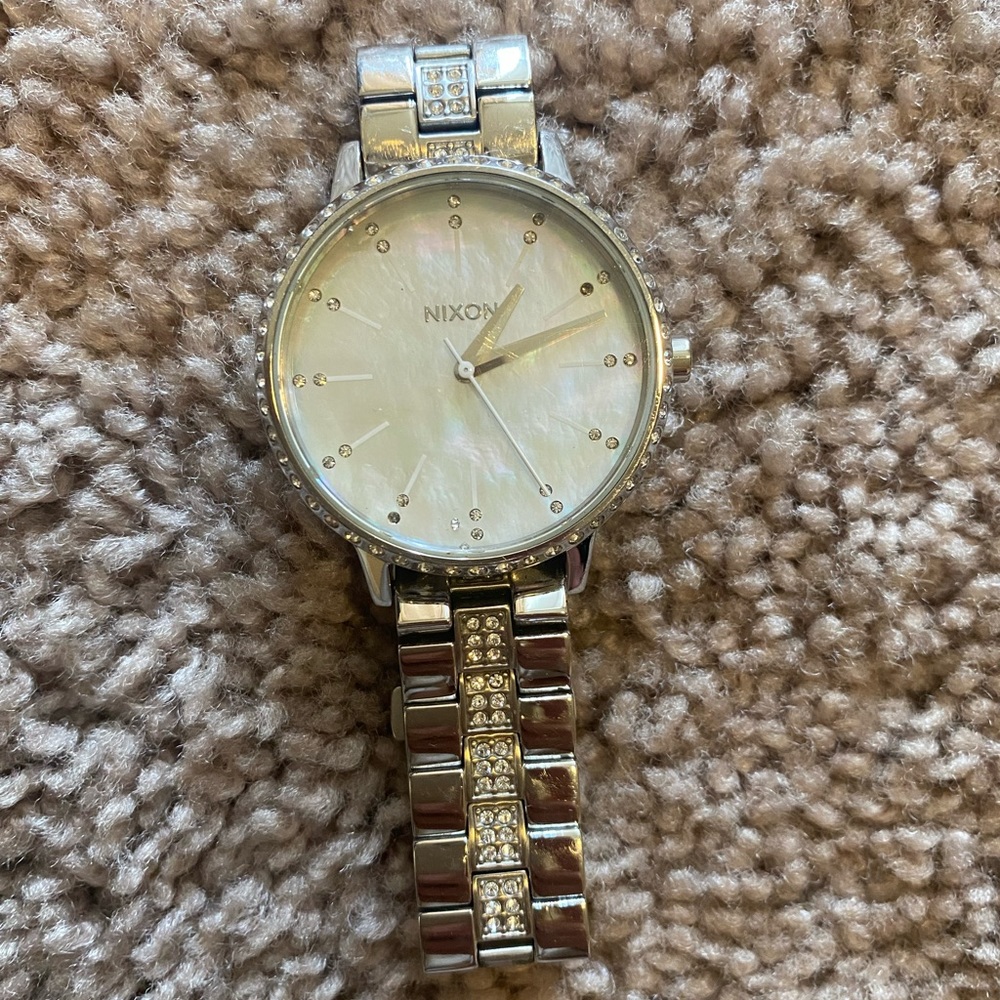 Opal and chrome rhinestone Nixon Kensington watch